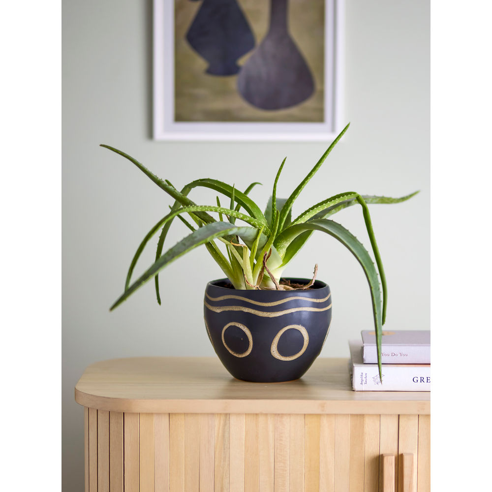 Bloomingville Magnus Bloempot, Zwart, Steengoed