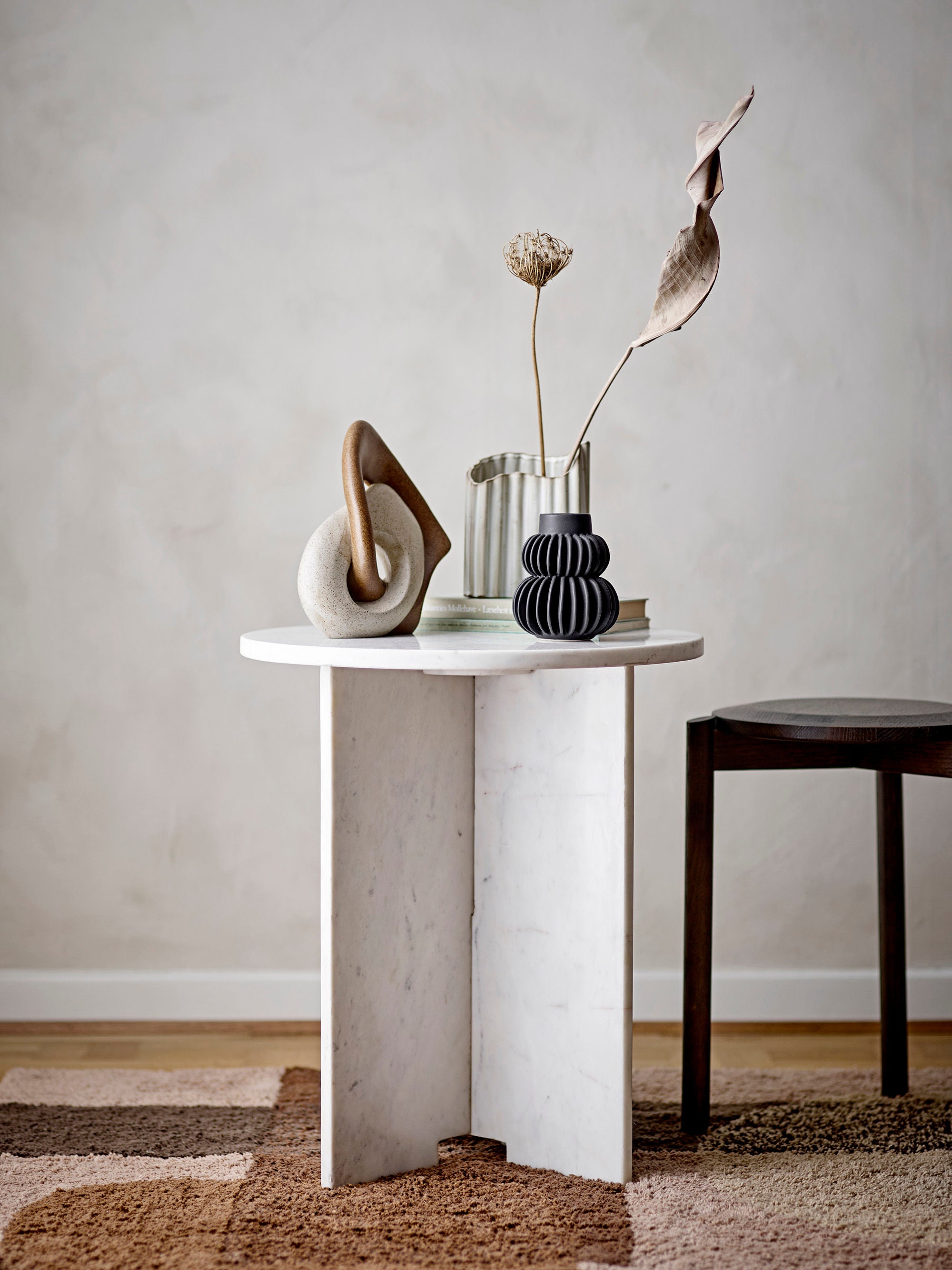 Bloomingville Table d'appoint Jasmia, Blanc, Marbre