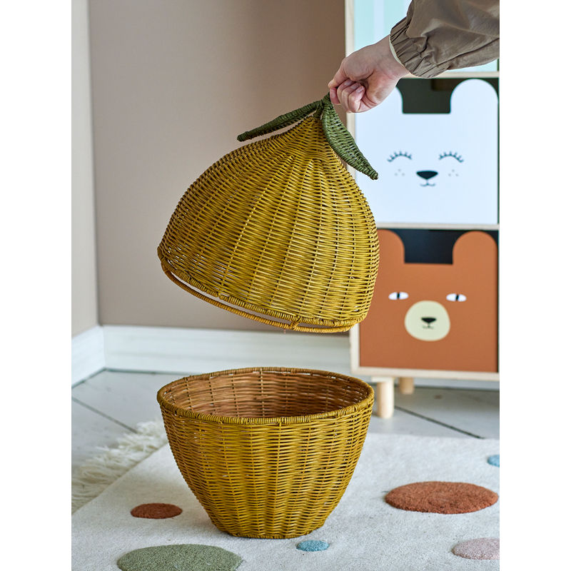 Bloomingville MINI Sage Mand met Deksel, Geel, Rotan