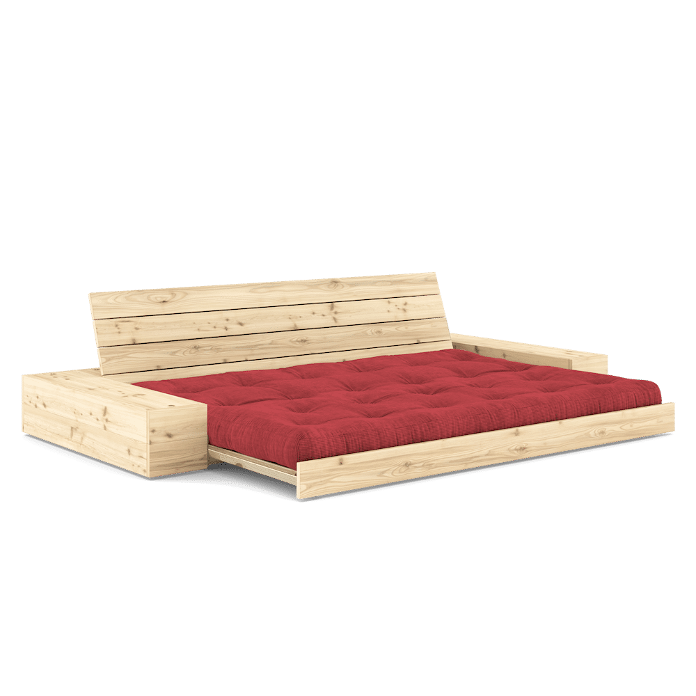 Karup Design BASE CLEAR LACQUERED W. 2 SIDEBOXES CLEAR W. 5-LAYER MIXED MATTRESS RUBY RED