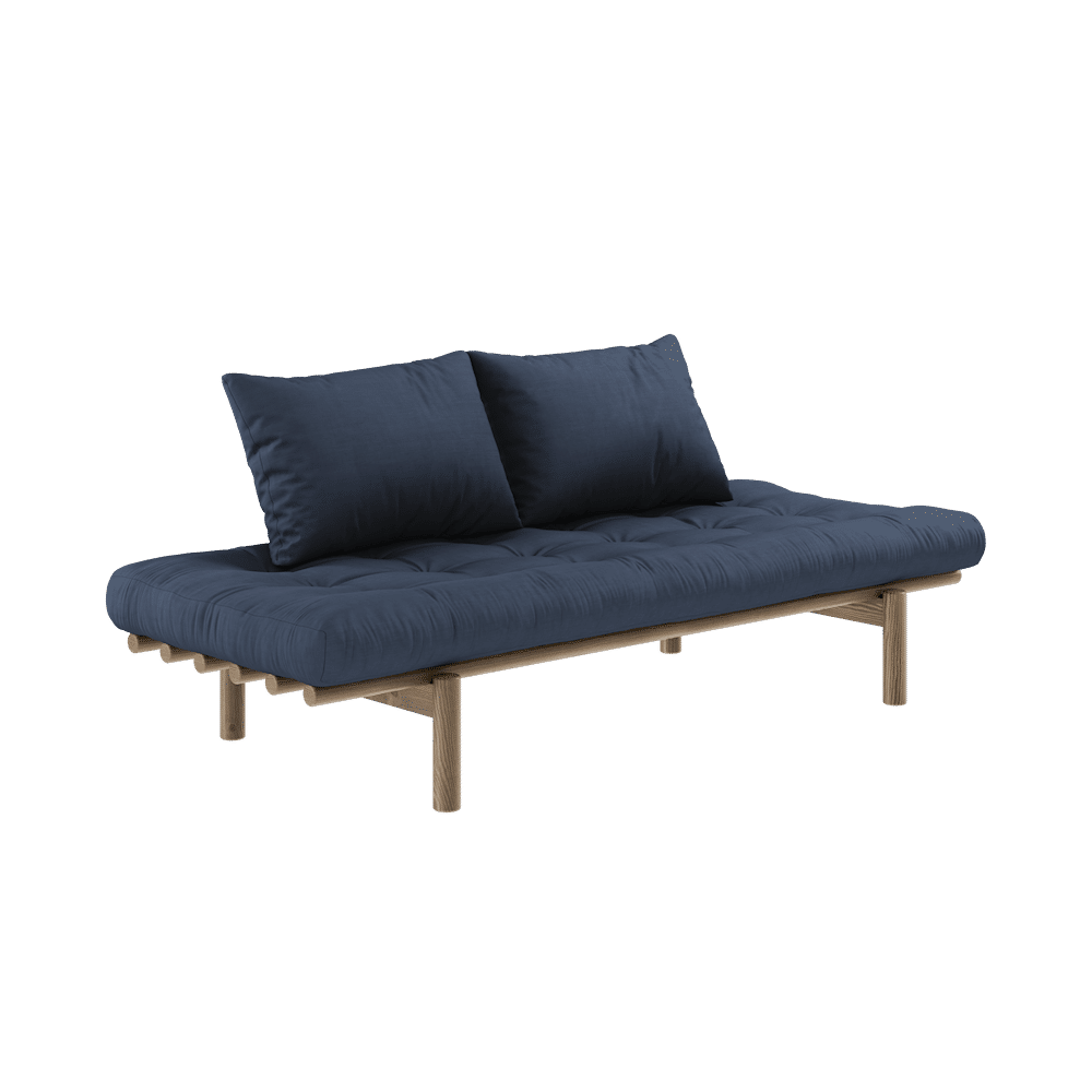 Karup Design PACE DAYBED CAROB BRAUN LACKIERT MIT 4-LAGIGER MISCHMATRATZE MARINEBLAU