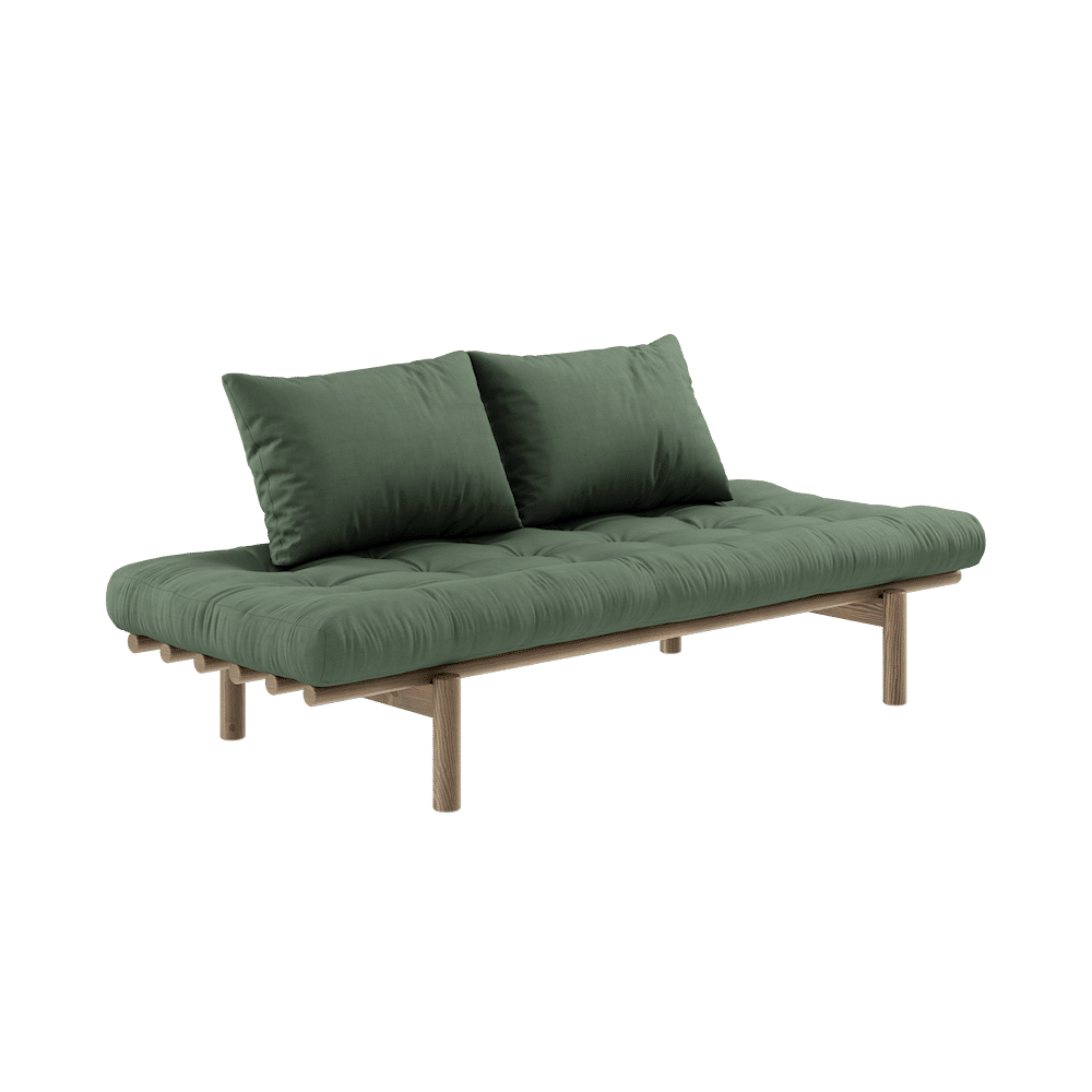 Karup Design PACE DAYBED CAROB BROWN LACKIERT W. 4-SCHICHT GEMISCHTE MATRRESS OLIVENGRÜN