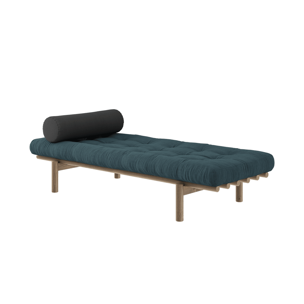 Karup Design NÄCHSTES TAGEBED CAROB BROWN LACKIERT W. 4-SCHICHT GEMISCHTE MATRATZE PALE BLAU