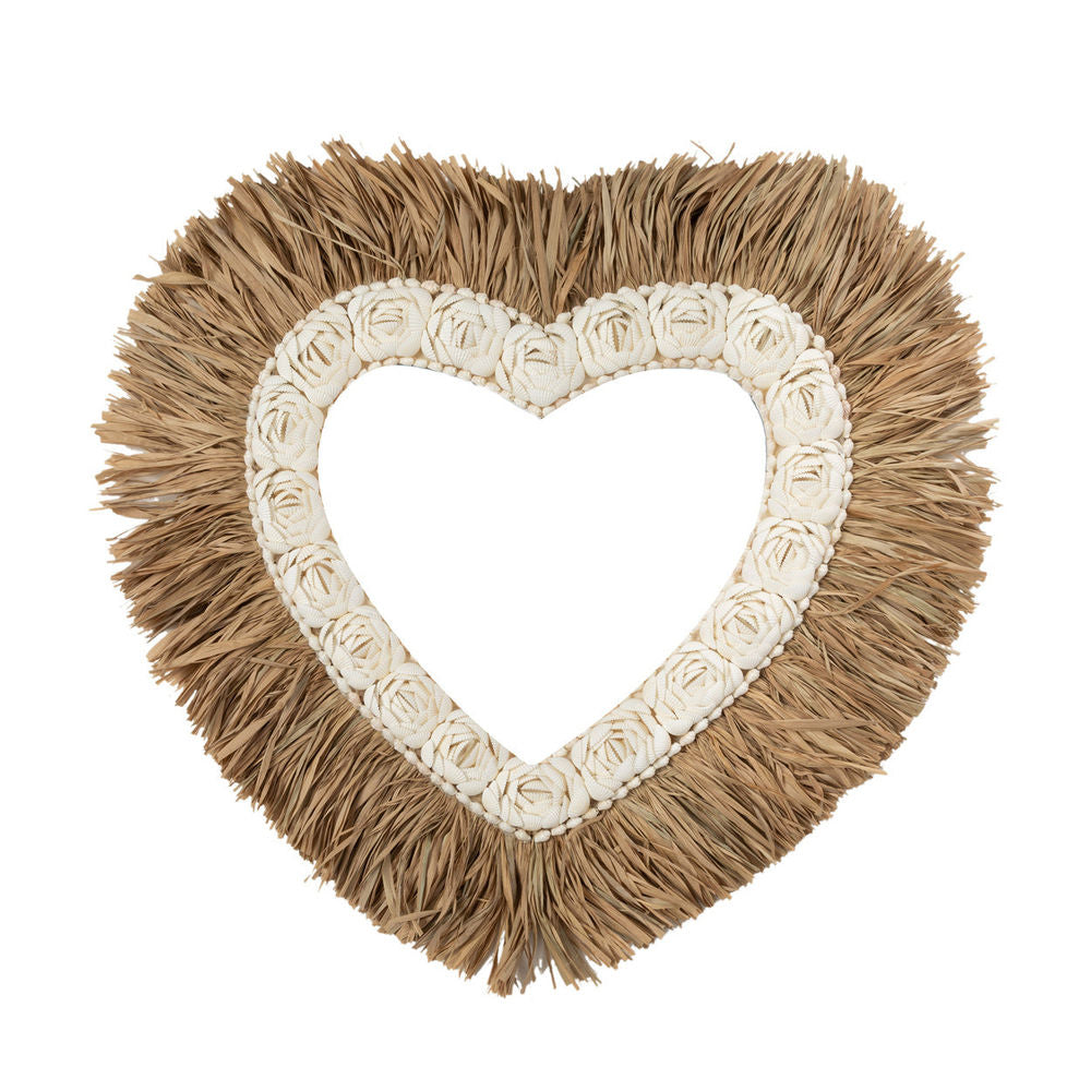 Bazar Bizar De Raffia Schelp Hart - Natuurlijk Wit - L