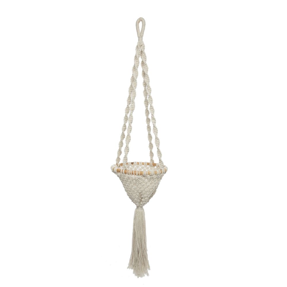 Bazar Bizar De Gedraaide Macrame Plantenhouder - Natuurlijk Wit - L