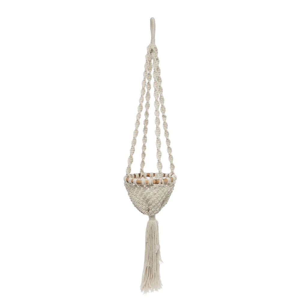 Bazar Bizar De Gedraaide Macrame Plantenhouder - Natuurlijk Wit - M