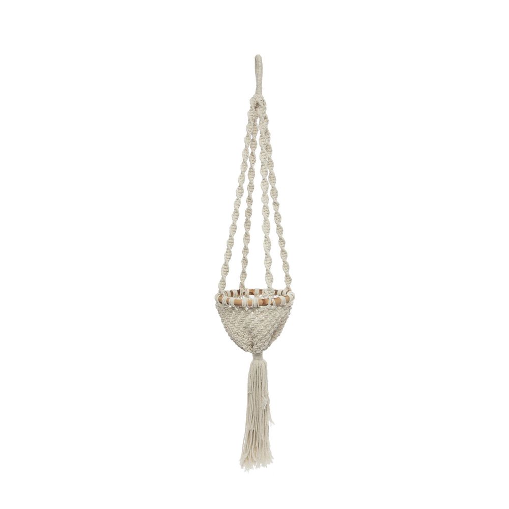 Bazar Bizar De Gedraaide Macrame Plantenhouder - Natuurlijk Wit - S