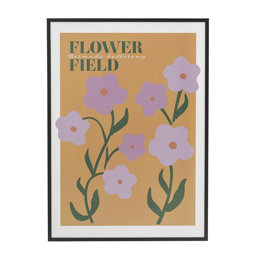 Bloomingville Camelia Illustratie met Frame, Zwart, Grenen