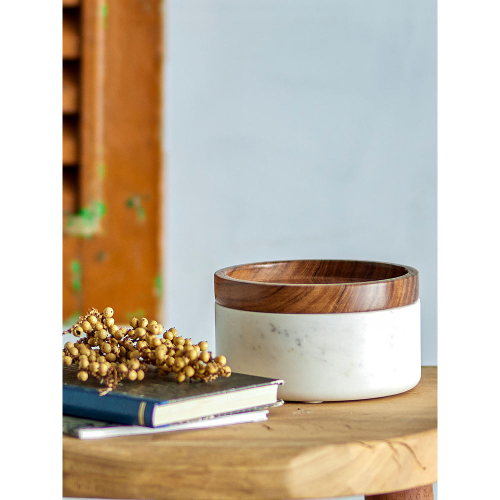 Creative Collection Fenella Pot met Deksel, Wit, Marmer